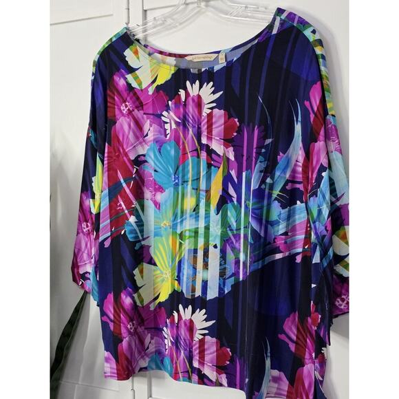 Soft Surroundings Womens Mignon Colorful Top S Pullover 3/4 Sleeve Floral Stripe - Picture 3 of 6